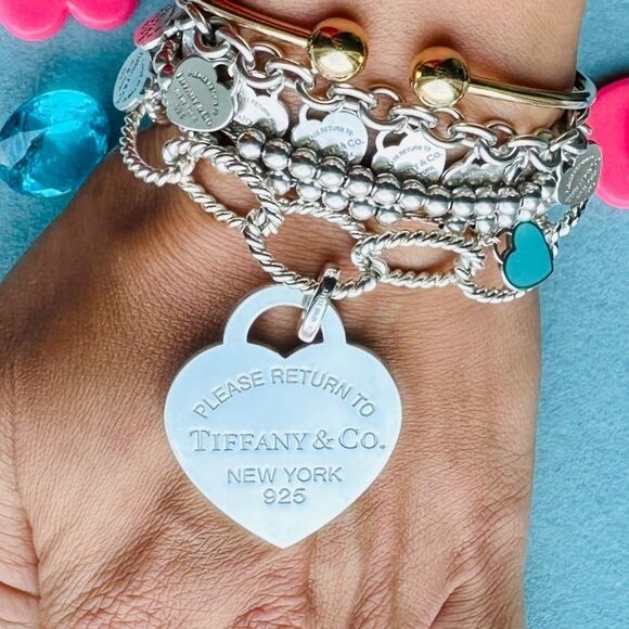 Return To Tiffany Co XL Heart Charm on Twist Link Bracelet in Silver, 8 inches - Picture 1 of 4